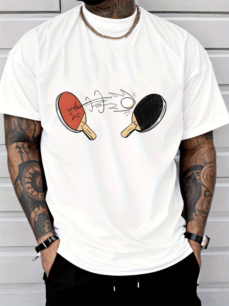 Table Tennis Outfit Male - 남성 여름 티셔츠 만화 탁구 프린트
